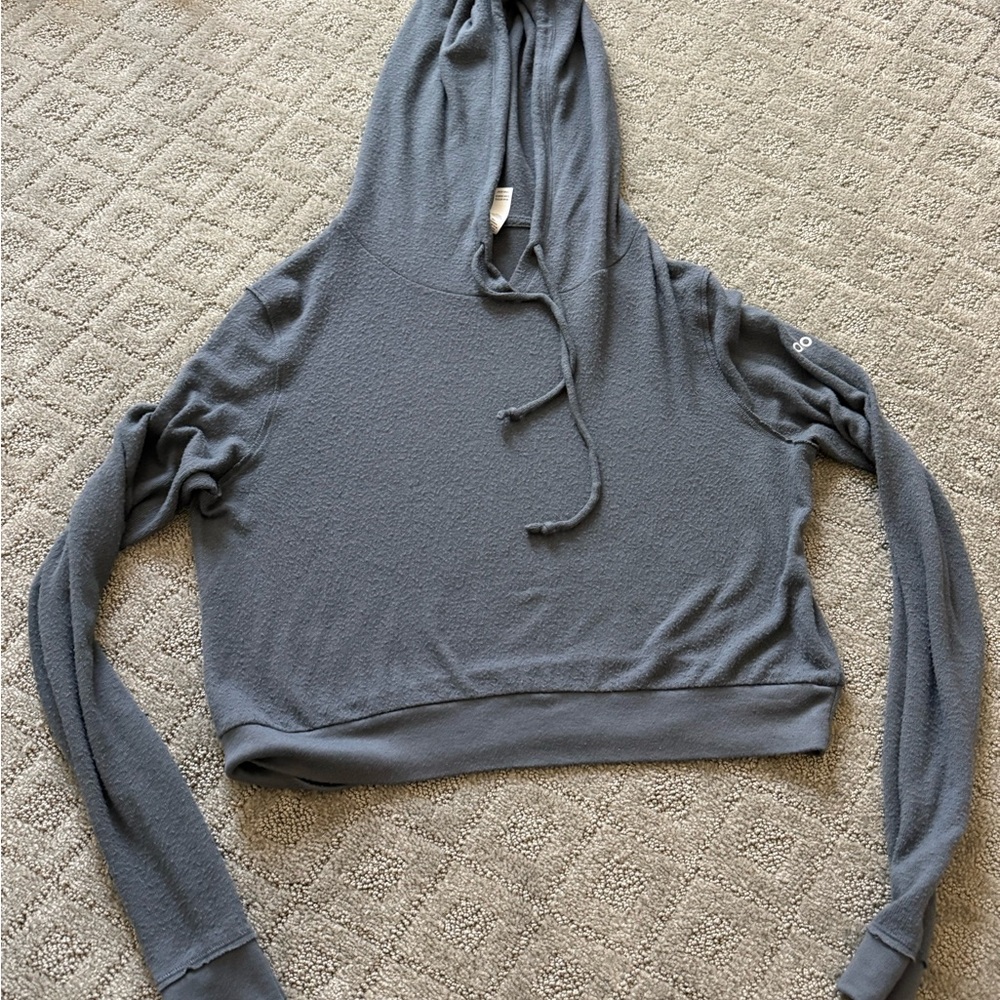 Blue/Gray Women's Cashmere Cropped Hoodie